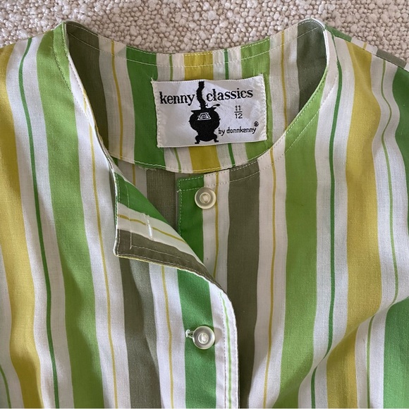 Vintage Green Lemon Candy Stripe Shirt Dress w/ Belt Kenny Classics by Donnkenny - Picture 7 of 13